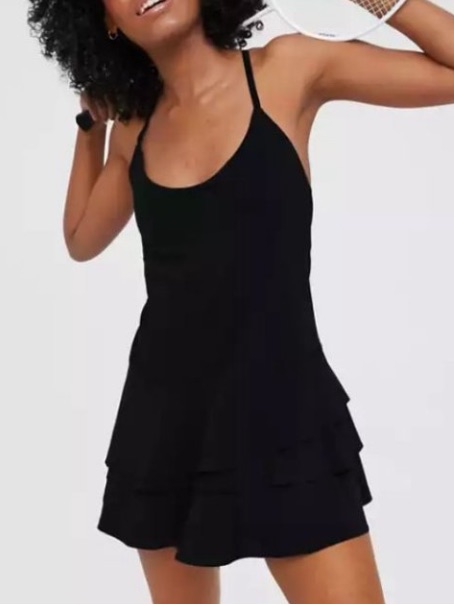 Offline By Aerie Maggie Ruffle Tennis Dress Black Size Small